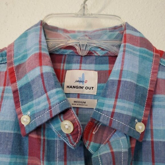 Johnnie O Hangin Out Mens M Plaid Button Up Shirt Short Sleeve Cotton JMWS4420 - Picture 6 of 16